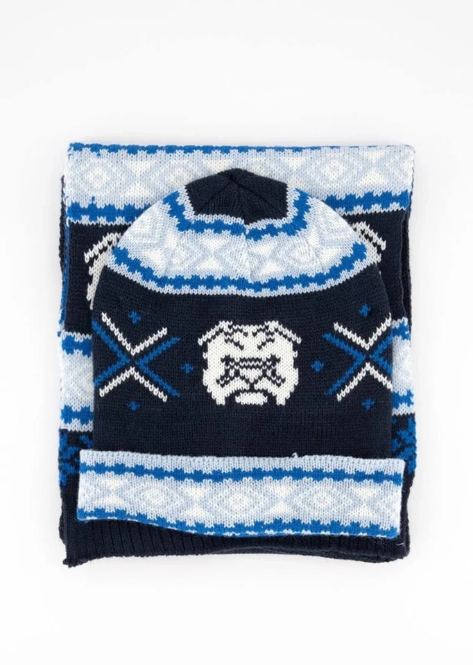 Conjunto de sombrero y bufanda para hombre Club Room Bulldog azul talla única nuevo Foto 2 de 4