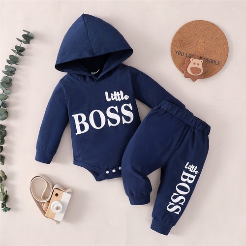 Little Boss Newborn Baby Boys Tracksuit Hooded Romper Pants Outfits Clothes Set - Picture 4 of 12