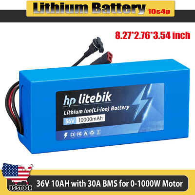 36V 10Ah Lithium Battery with 30A BMS for 0-1000W Motor XT60 Adaptor 2A Charger