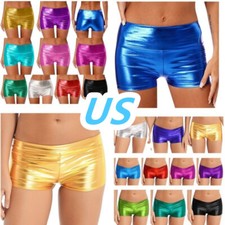 Womens Shiny Metallic Booty Shorts Hot Pants Compression Shorts Clubwear