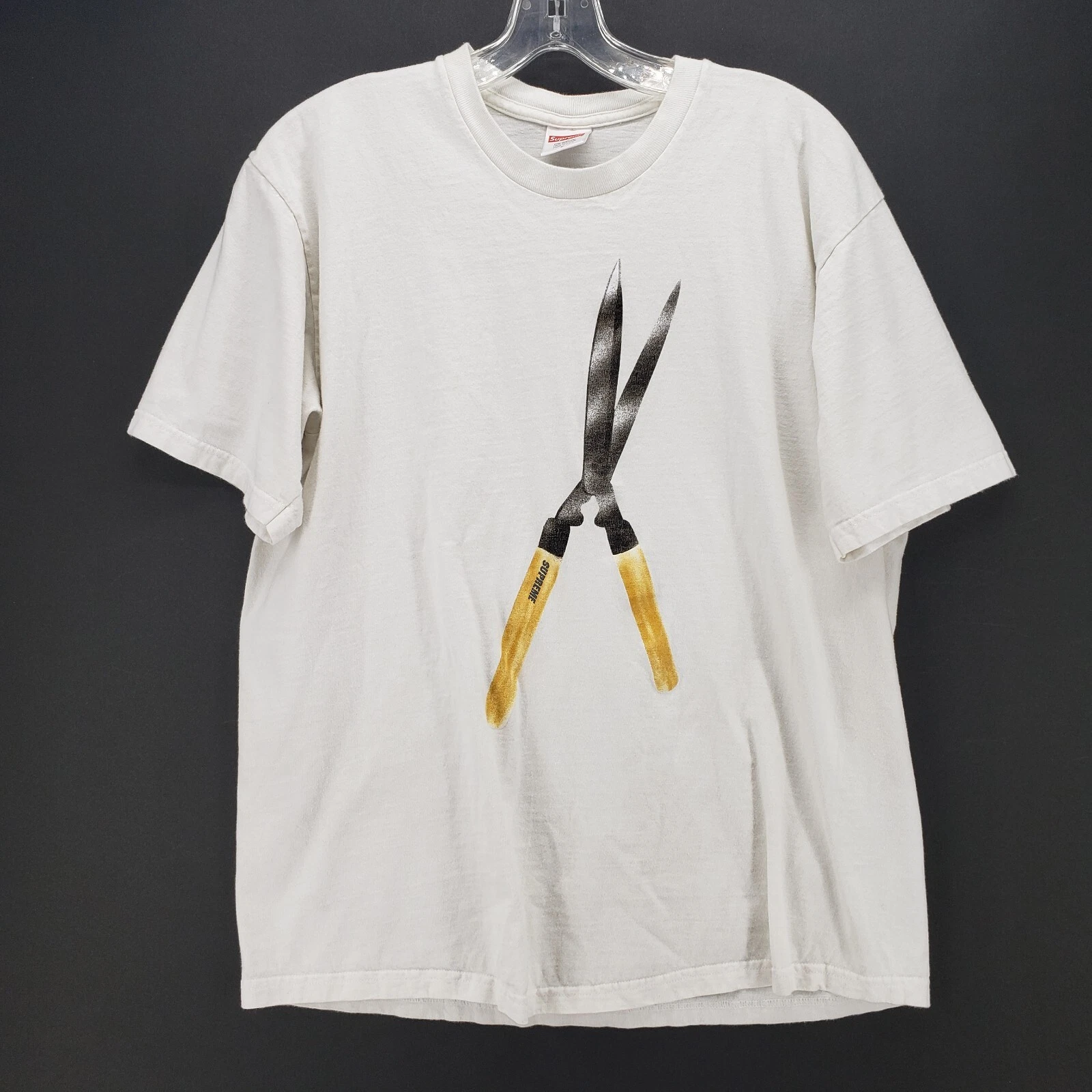 T shirt homme SUPREME blanc imprimé transparent pré rétréci fabriqué aux USA taille LARGE