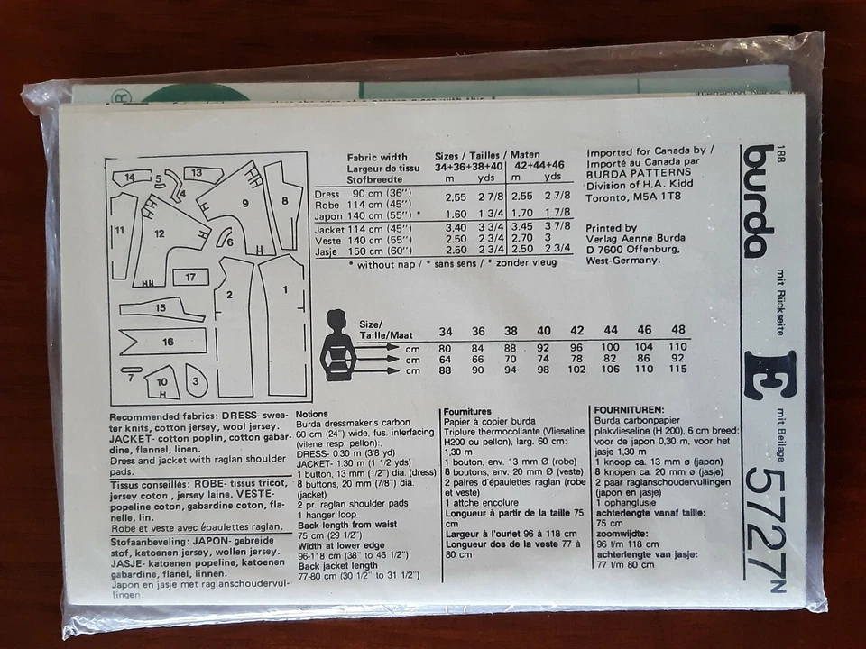 BURDA PATTERN - 5727 LADIES OVERSIZED JACKET DRESS BACK CUT-OUTS 8-20 UNCUT - Image 2 of 2