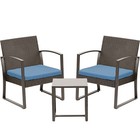 Aoodor 3 Pieces Patio Furniture Set, Outdoor Rattan Wicker Chairs with Table