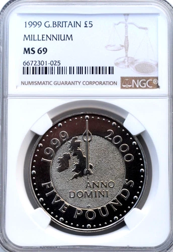 1999 £5 Millennium NGC MS69 Great Britain Cu-Ni (Copper Nickel) Five Pound