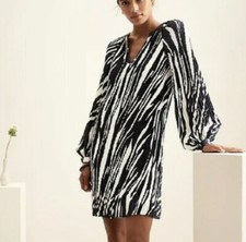 NWT Banana Republic Pleated Mini Dress Blue White Zebra Stripe Sz Small Holiday