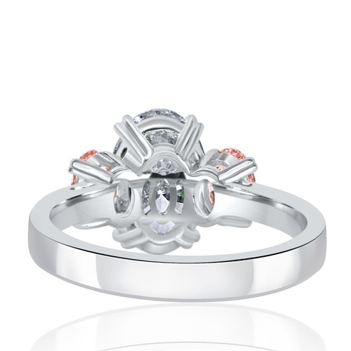 3 pierres IGI 2,17 ct D-VVS2 coupe ovale rose côté laboratoire cultivé or 14 carats - Photo 5 sur 12