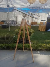 Vintage Antique Brass Nautical Floor Telescope with Wooden Tripod Stand Classic