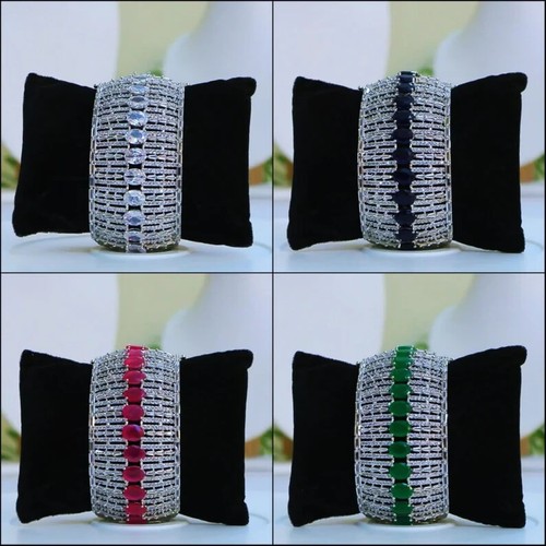 Luxury Bride Bangle Bracelet With Simulated 19.23 TCW Pink Ruby & White Sapphire - Picture 2 of 5