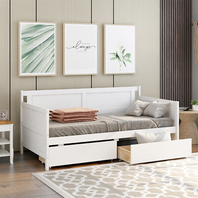 Twin Size Daybed Bed Frame Sofa Bed with 2 Storage Drawer Wood Slat Support US