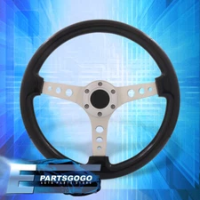 Universal 350mm 14inch Black Wood Grain Chrome Aluminum Deep Dish Steering Wheel