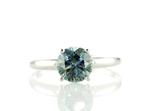 Anillo de compromiso solitario diamante azul redondo SI1 tratado oro blanco 14K 1,63 quilates - Imagen 6 de 9