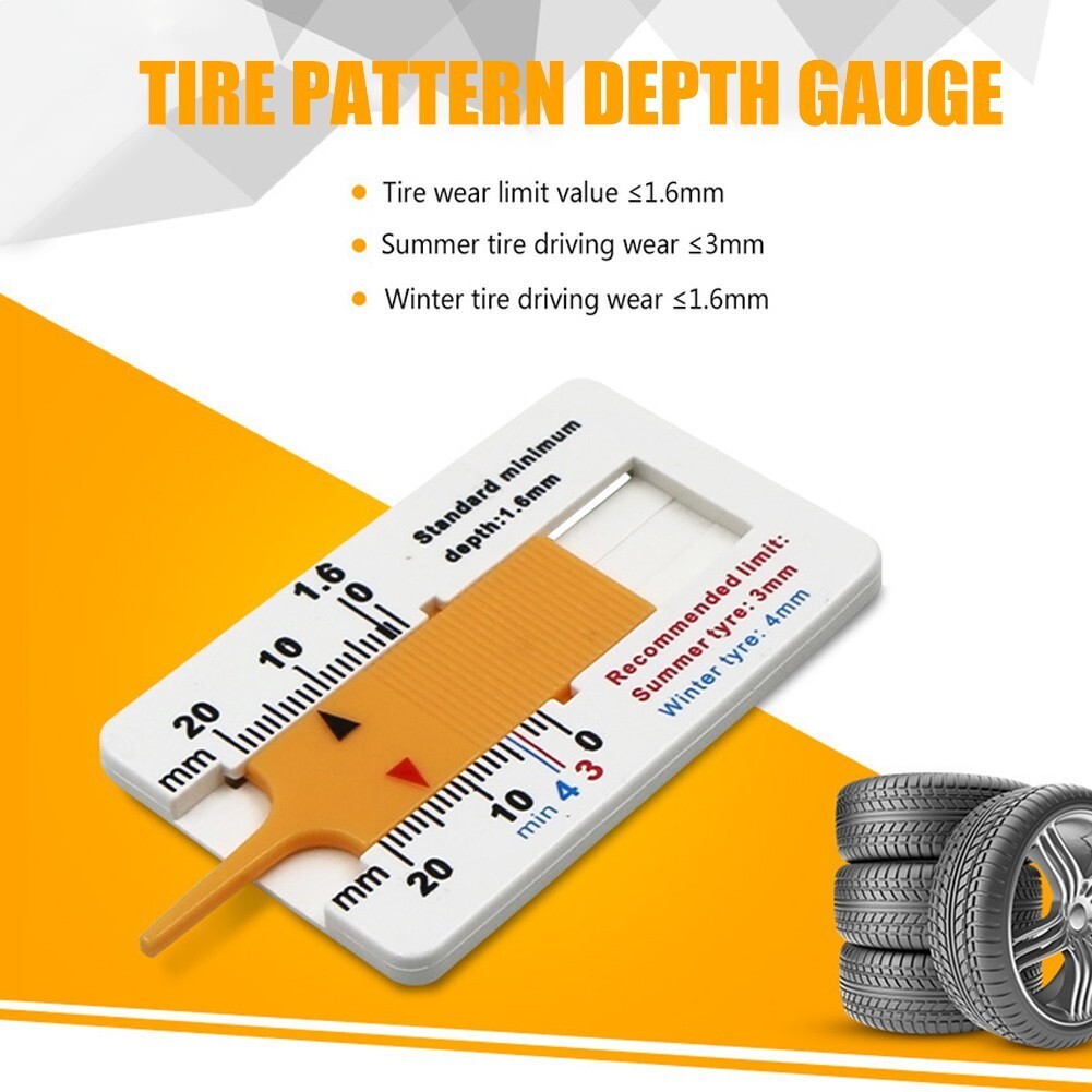 Lightweight plastic tire tread gauge for accurate depth readings up to