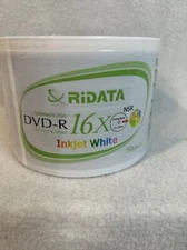 50 Pack Ridata DVD-R 16X 4.7GB White Inkjet Hub Printable Blank Recordable Disc