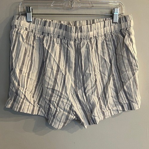 BELLA DAHL Women’s White & Blue Striped Linen Blend Drawstring Casual Shorts - Picture 2 of 5