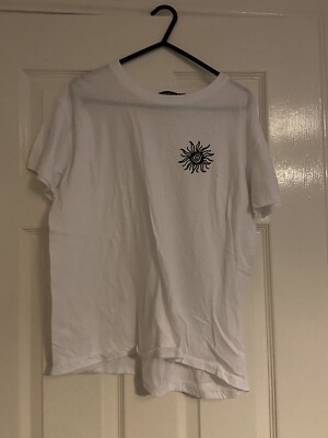 Boohoo Ladies White T-Shirt Sun Print Medium UK
