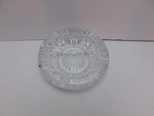 Vintage Table Ashtray, Clear Glass Ornate Round 6" with 4 Cigarette/Cigar Ports