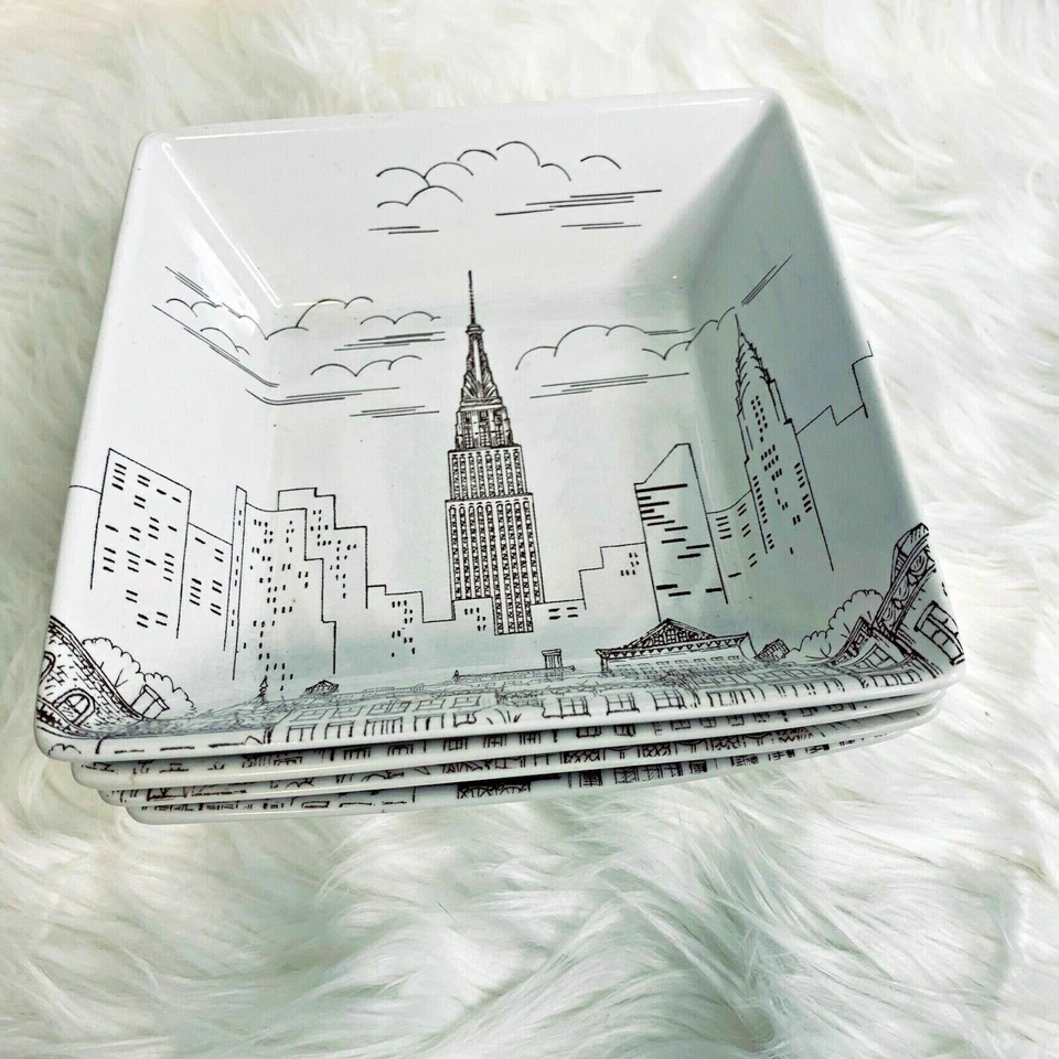 Lote de 4 222 Fifth City Scenes Cuenco Cuadrado Marrón Sepia Foto 2 de 3