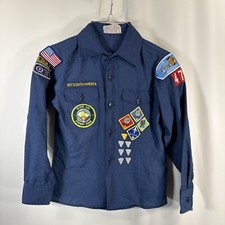 Cub Scouts BSA Long Sleeve Blue Uniform Shirt Youth Medium Sowed Patch VTG