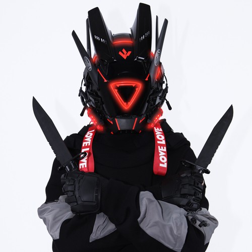 Futuristische Cybermaske mit LED-Leuchten für Cosplay und Techwear Mode - Bild 78 von 80