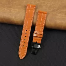 20mm Orange Flat Crocodile Leather Watch Band Black Deployment Buckle Men Gift