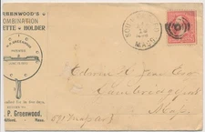 W.P. Greenwood Milford MA Advertising cover reduced South Milfrod MA cancel scar