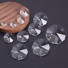 8mm-30mm 2 Hole Octagon Prism Clear Faceted Crystal Glass Loose Beads DIY Lot