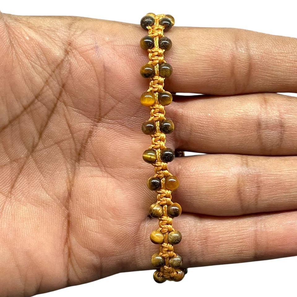 Handgemacht Tiger Auge Perlen Armband 4mm Steine Makramee Verstellbar Braunkabel - Bild 4 von 4
