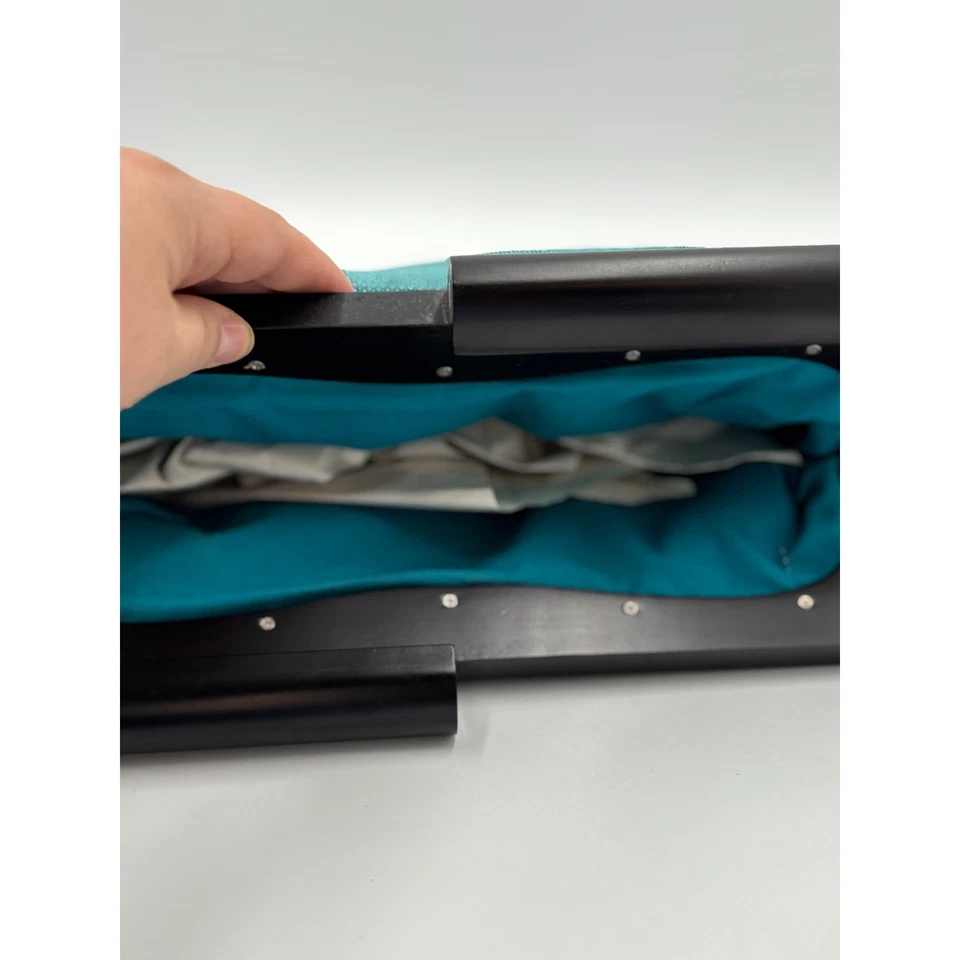 Bolso sin asas vintage con asa de madera, bolso de noche tejido verde azulado MECHO Foto 4 de 4