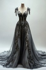 Custom Black Lace Evening Gown Embroidered Prom Dress Formal Occasion Gown