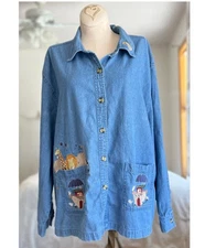 CJ Banks Vintage Cotton Denim Embroidered Noah’s Ark Size 20W animals