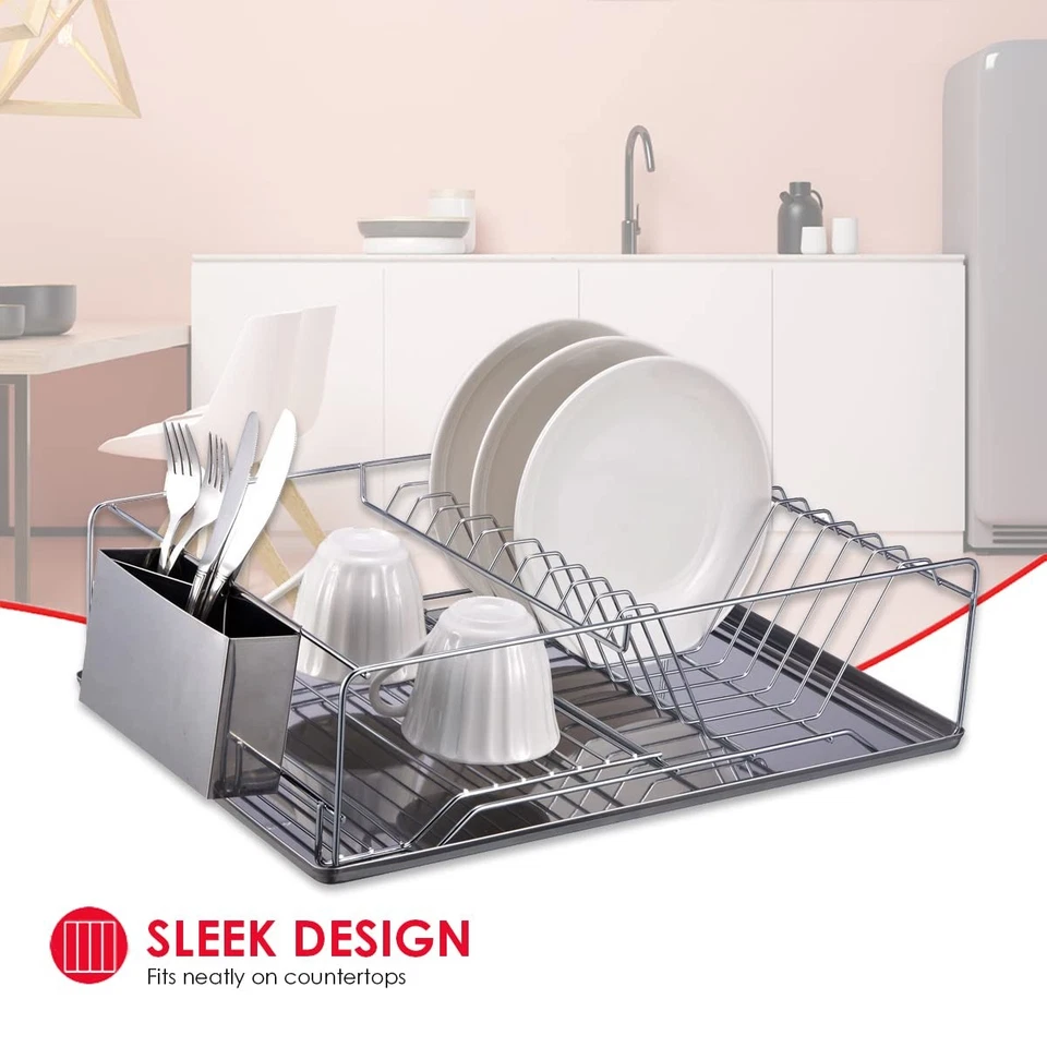 Estante para platos cromado con bandeja de acero inoxidable Foto 3 de 4