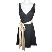 NWT Y2K 00s DaVinci evening cocktail formal sash dress black champagne size 10