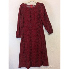 LOFT Midi Dress Women's 8 Red Black Leopard Animal Print Long Sleeve Zipper