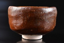 F6032: Japanese Raku-ware Brown glaze TEA BOWL Green tea tool w/signed box