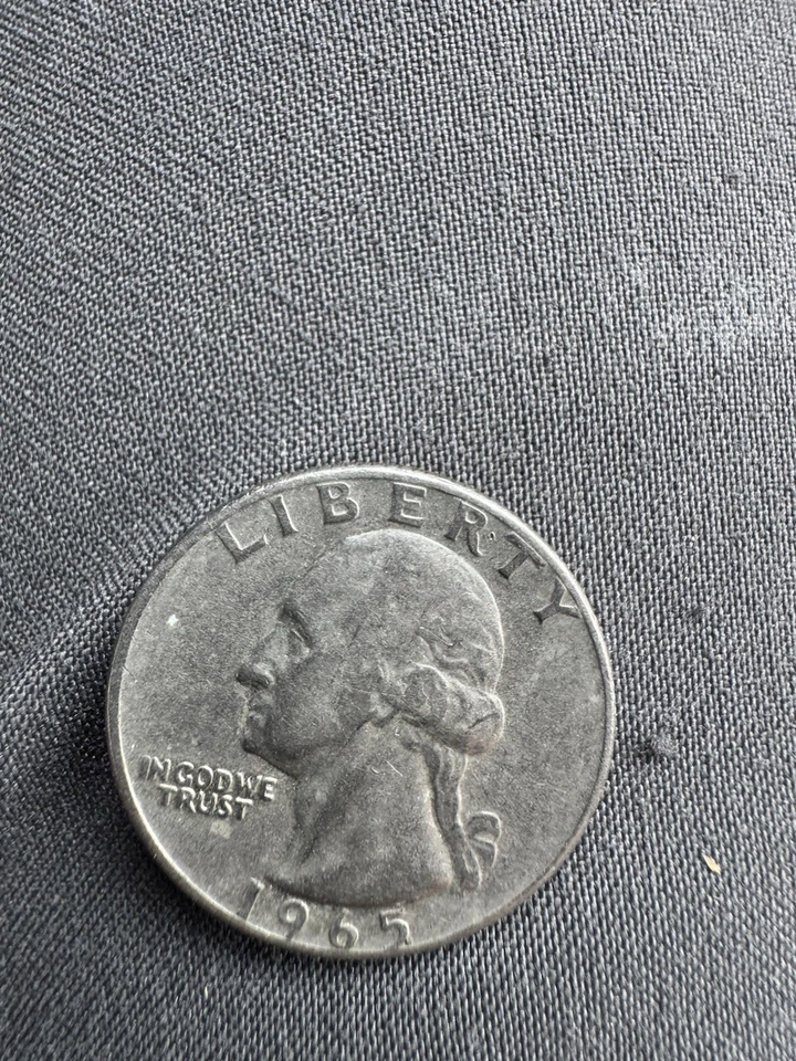 Moneda de un cuarto de dólar de Estados Unidos de 1965 sin clasificar rara Foto 4 de 4