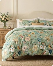 Bedsure Floral Duvet Cover Queen Size - 100 Cotton Reversible Flowers and Birds