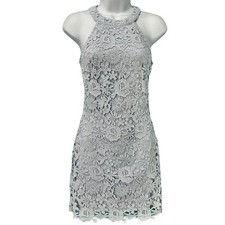 Lulus Light Grey Crochet Lace Mini Shift Sheath Sleeveless Dress sz XS Love Poem