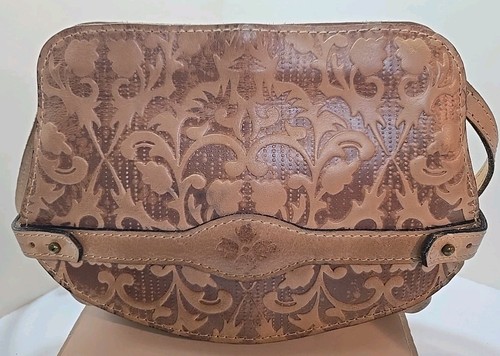 Patricia Nash Tan Brown Leather Floral Tooled Kisslock Framed Crossbody Bag - Picture 6 of 13