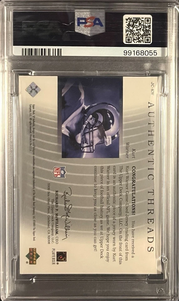2003 SP Authentic Authentic Threads Single Jersey Kurt Warner #JC-KW PSA 10 HOF - Image 2 of 2