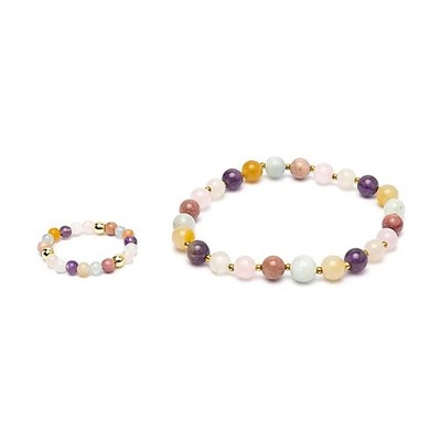 Set Bracelet + Ring with Gold Tone Beads Pastel -- ±7cm Buy Online