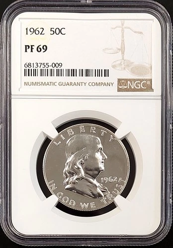 1962 Proof Franklin Silver Half Dollar certified PF 69 by NGC!