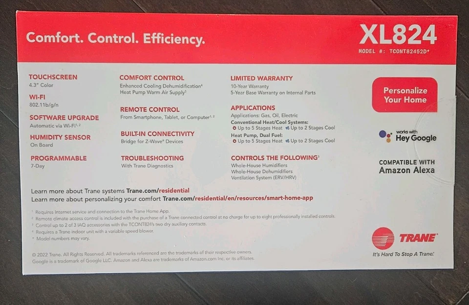 Trane XL824 Programmable Thermostat Model TCONT824AS52DC NEW IN SEALED BOX - Image 2 of 3