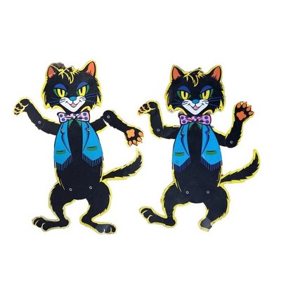 Vintage Beistle Mechanical Jointed Halloween Die Cut Cats Neon Retro USA  Read
