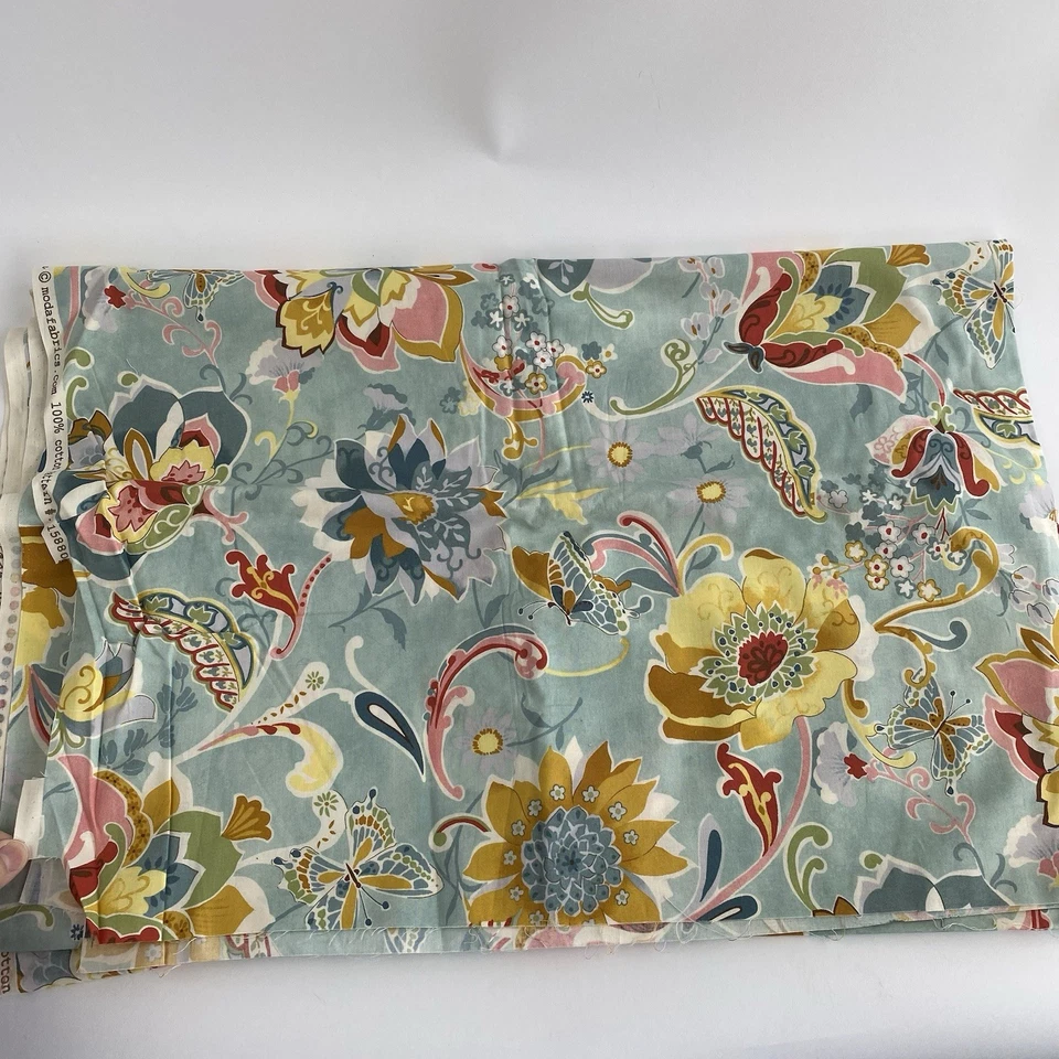 Posh Chez Moi For Moda Fabric Cotton Light Blue Floral #15880 42” x 3 Yards - Image 2 of 4