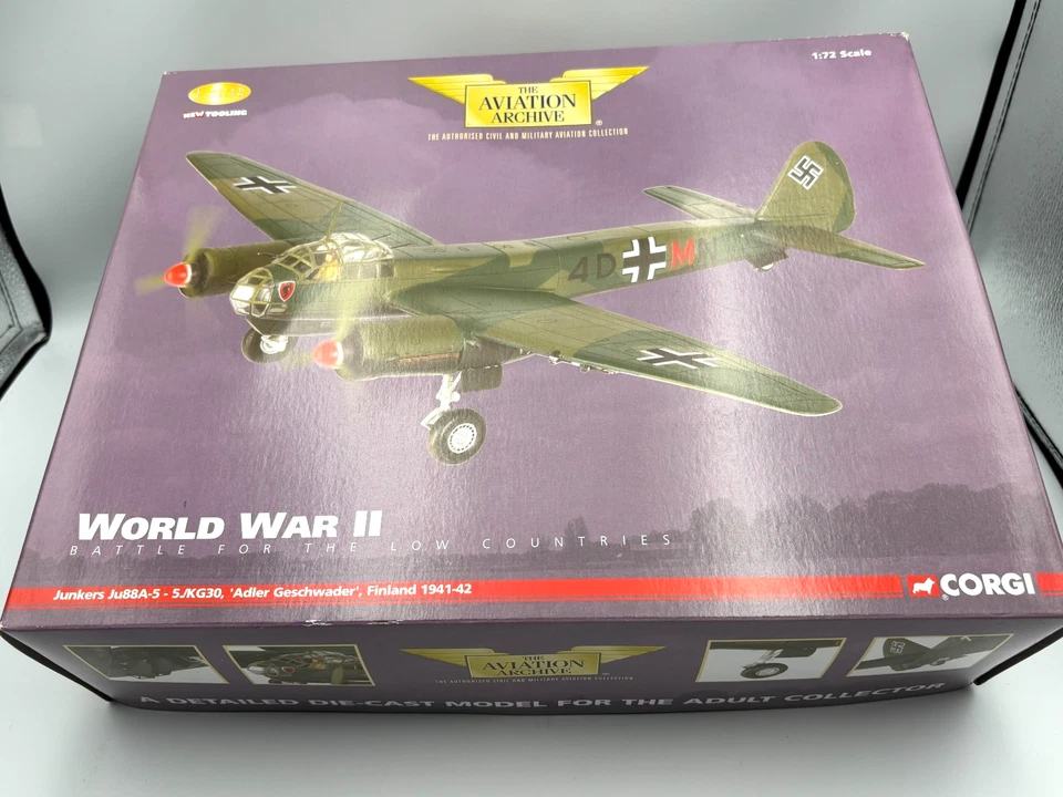 Corgi AA36702 WWII Junkers Ju88A5-5/KG30 Adler Geschwader Diecast Airplane 1/72 - Image 3 of 4