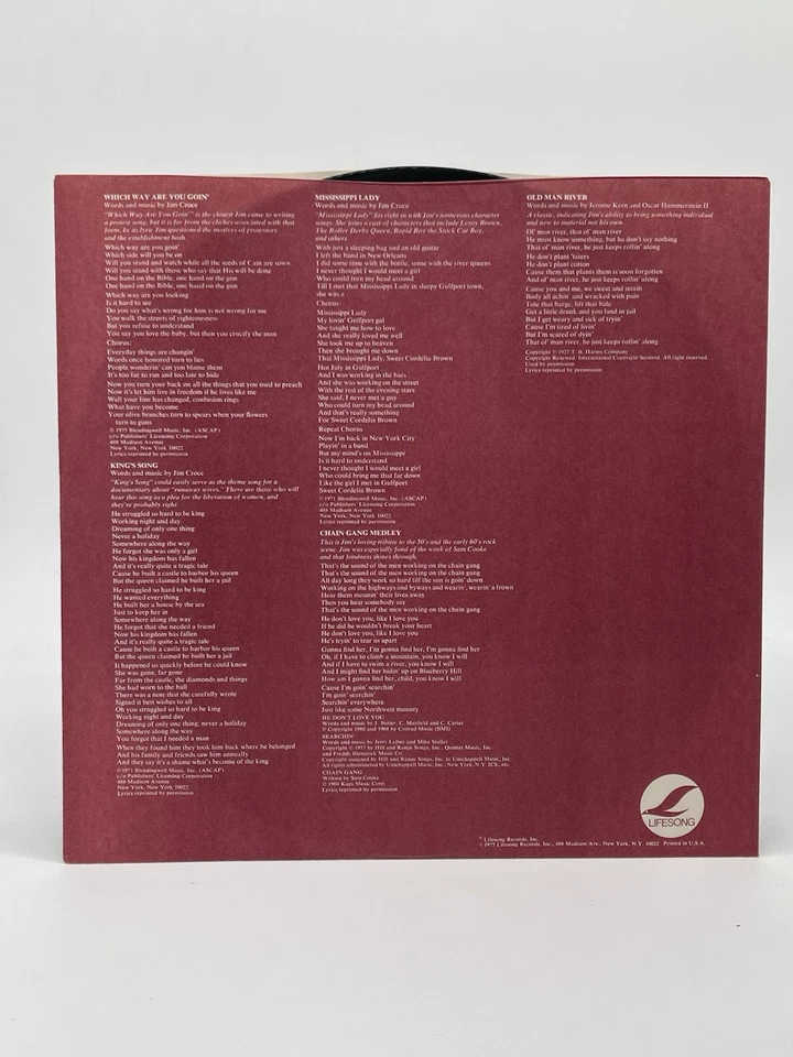 JIM CROCE THE FACES I'VE BEEN 2-LP SET VG+ VINYL RECORD GATEFOLD LIFESONG 1975 - Image 4 of 4