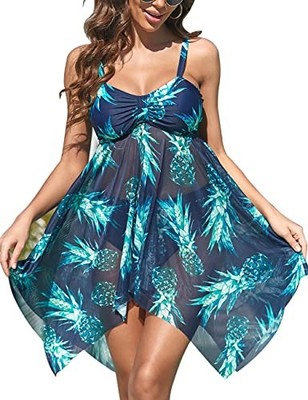 ACOGNA Tankini Swimsuit Tummy Control Swimdress Swimwear Blue Pineapple, 3X