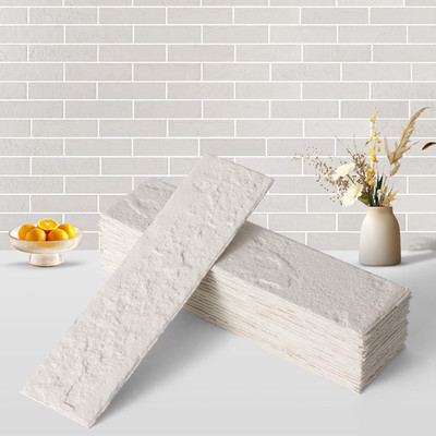 Faux Thin Brick 3D Wall Tiles, 4 Pcs, Eco-White, Lightweight for Indoor/Outdoor