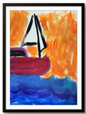 Original Modern 11x14 Abstract Art Acrylic Sunset Marine Painting Signed Paper