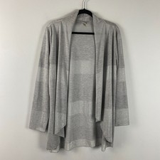 Chicos Open Front Cardigan Jacket Size 2 US Large Drape Gray Silver Metallic